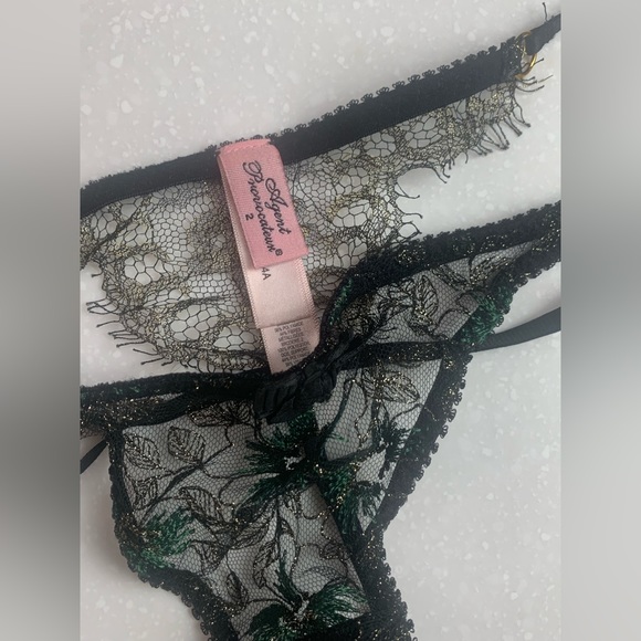 AGENT PROVOCATEUR CASTALIA Blk Gold Green FLORAL LACE BRA AND PANTY SET 34D NWOT - Picture 7 of 8